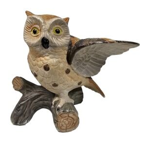 Owl on Branch VTG Figurine Statue Whimsical‎ Animal Bird Cottage Boho Grannycore